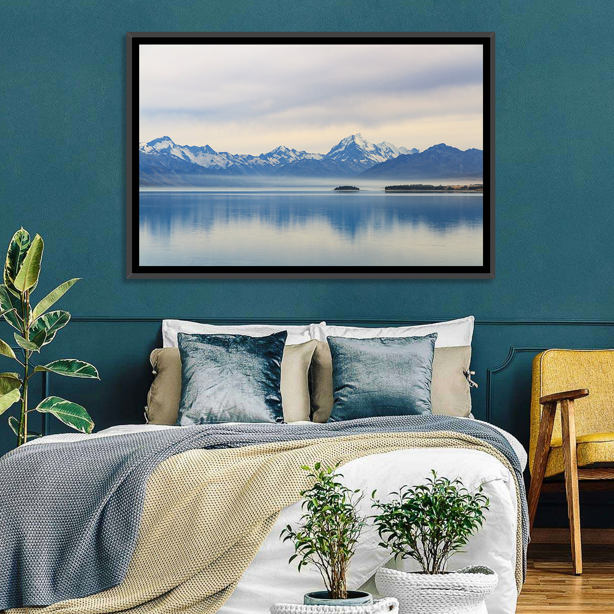 Mount Cook Reflection at Lake Pukaki Wall Art in a room, landscape