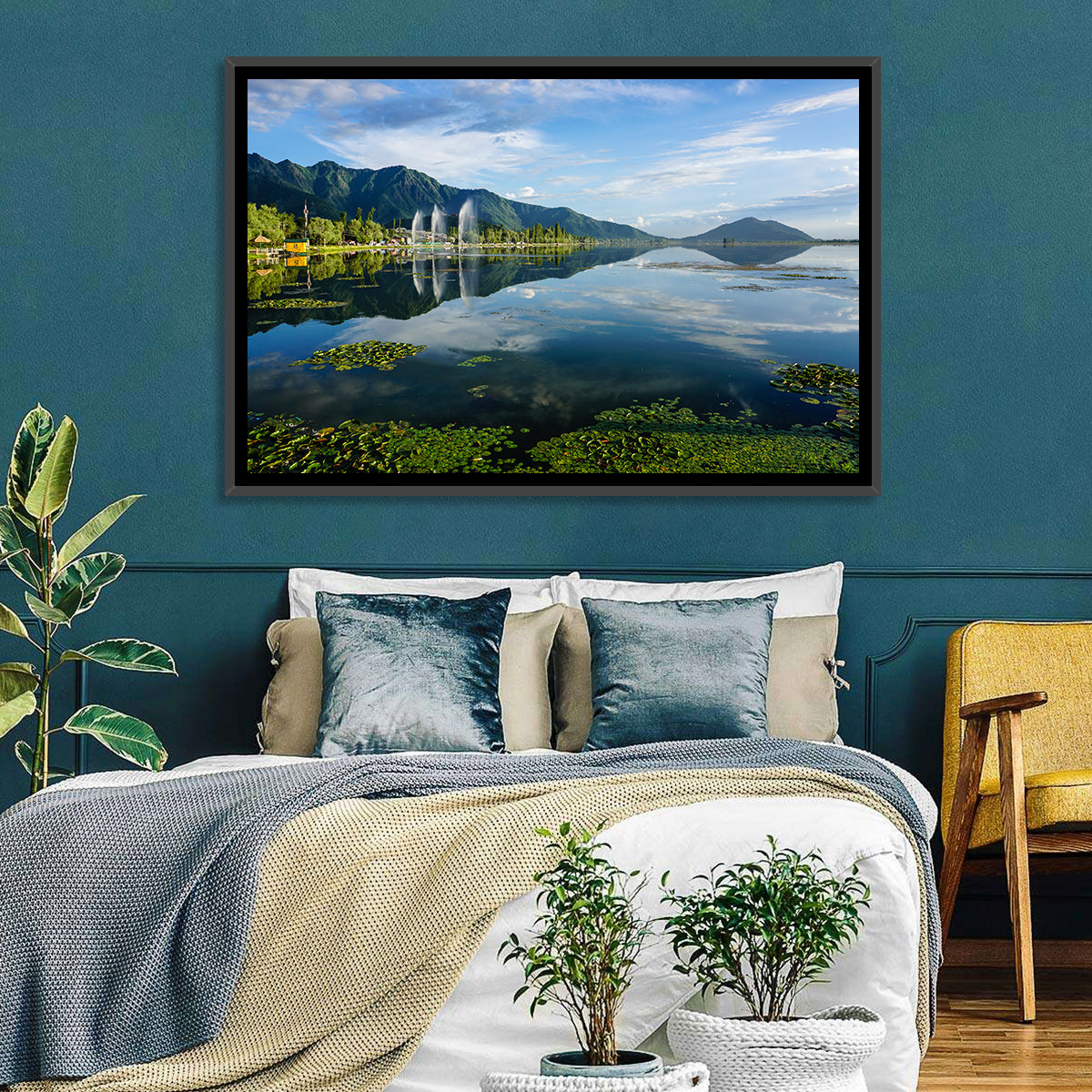 Dal Lake Reflections, Srinagar Wall Art in a room, landscape