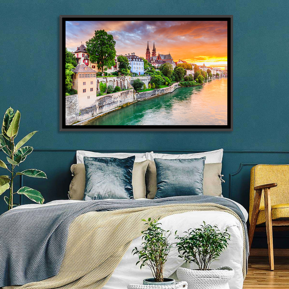 Basel Old Town at Sunset Wall Art in a room, landscape