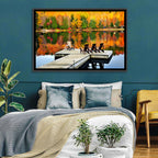 Autumn Lake Dock with Adirondack Chairs Wall Art
