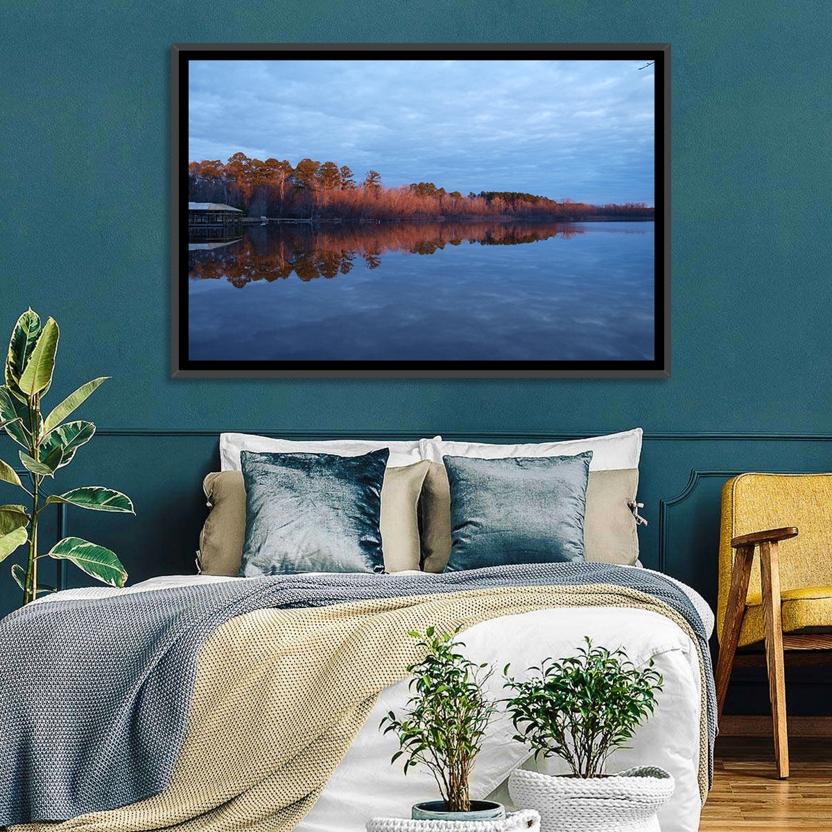Lake Livingston Pier at Golden Hour Wall Art in a room, landscape