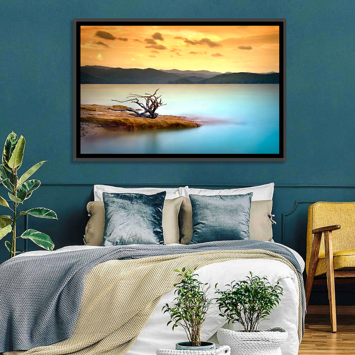 Gnarled Driftwood at Turquoise Lake Wall Art