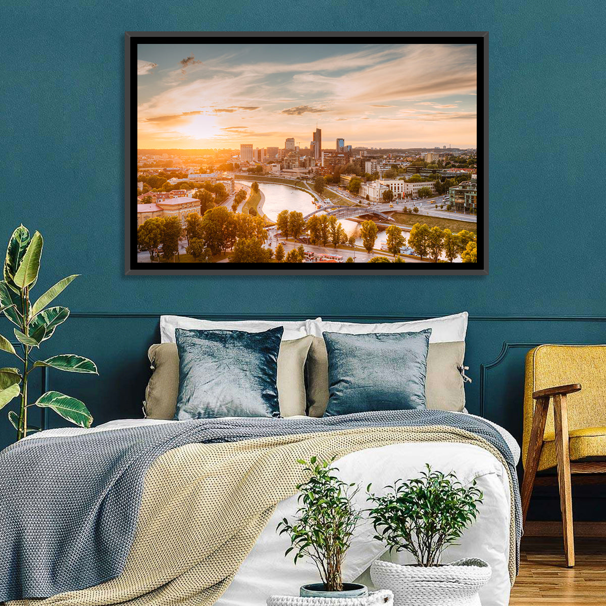 Vilnius Skyline at Golden Hour Wall Art in a room, landscape