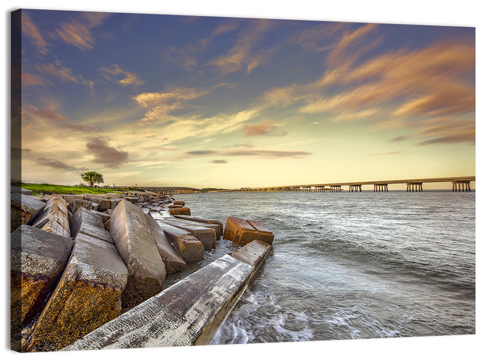 Nassau County Causeway at Sunset Wall Art, canvas print, landscape