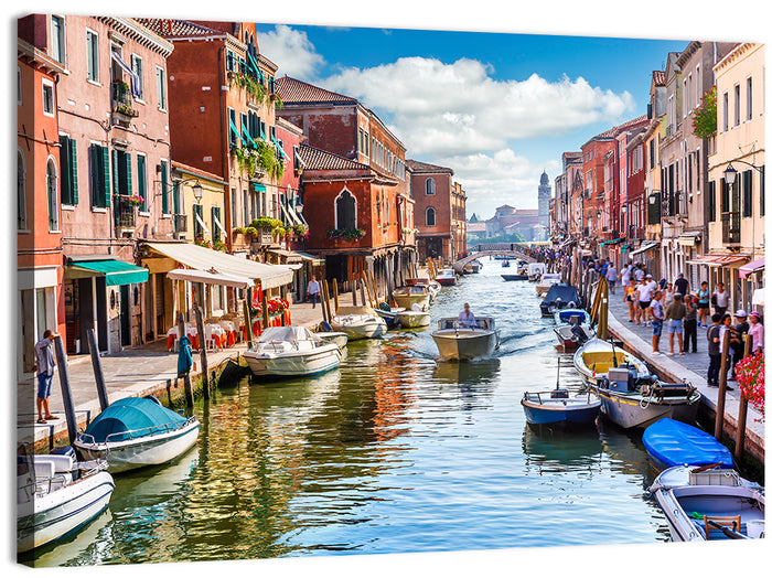 Sunlit Burano Canal, Venice Wall Art as a canvas print