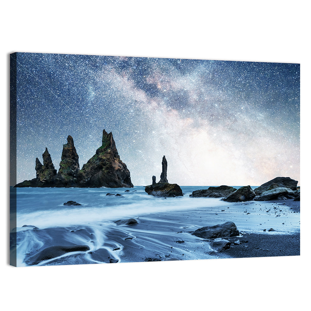 Reynisdrangar Sea Stacks Night Wall Art, canvas print, landscape