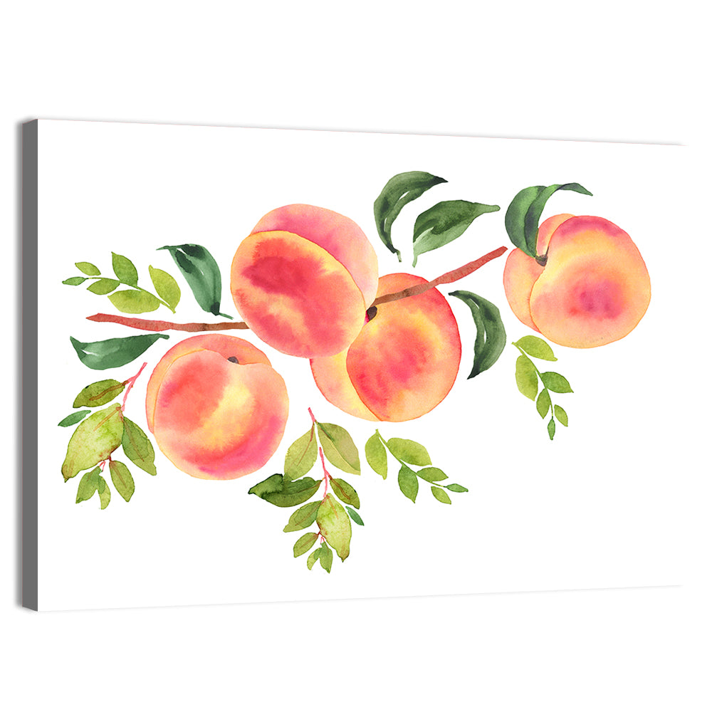 Watercolor Peach Branch Wall Art, canvas print, landscape