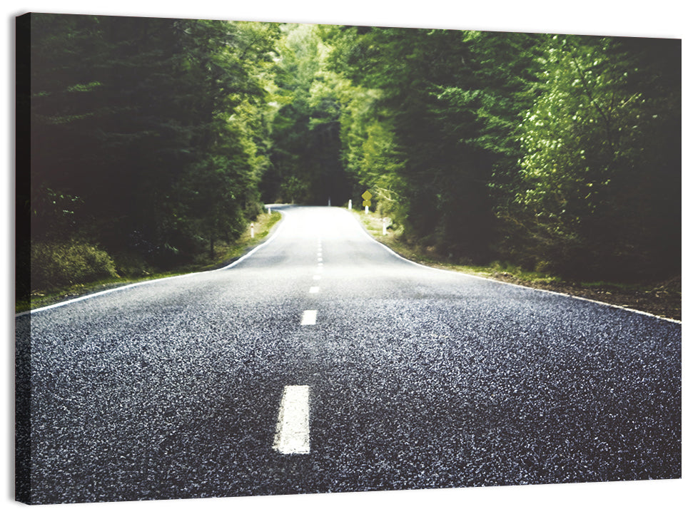Summer Forest Road with Yellow Sign Wall Art