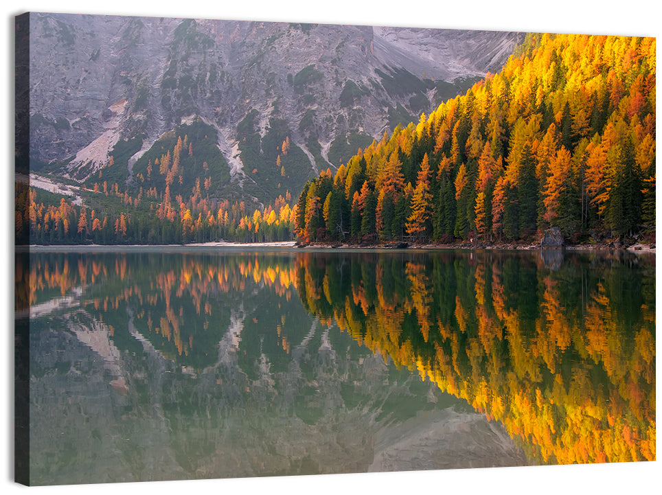 Braies Lake Golden Reflection Wall Art