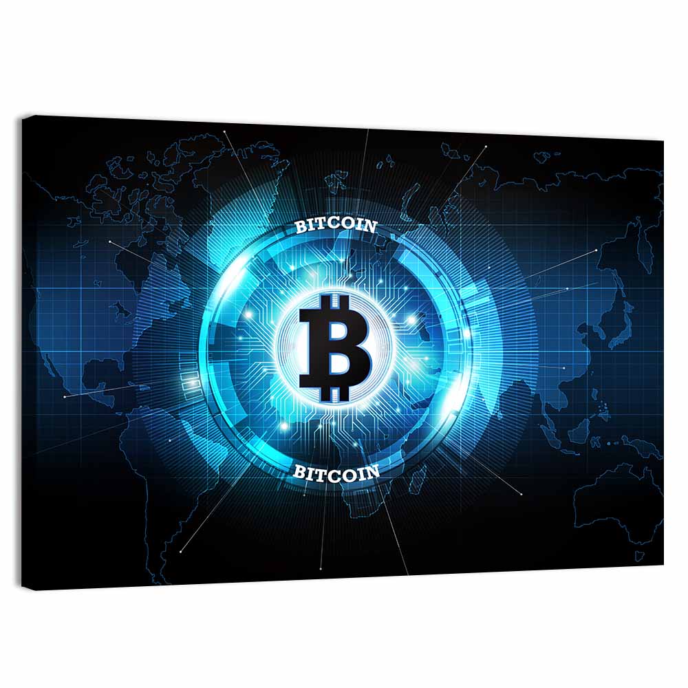 Futuristic Bitcoin Globe Wall Art