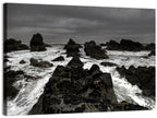 Moody Black and White Rocky Coast Waves Wall Art