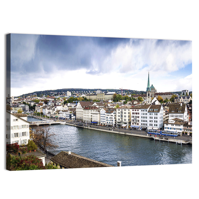 Limmat River at Fraumünster, Zurich Wall Art as a canvas print