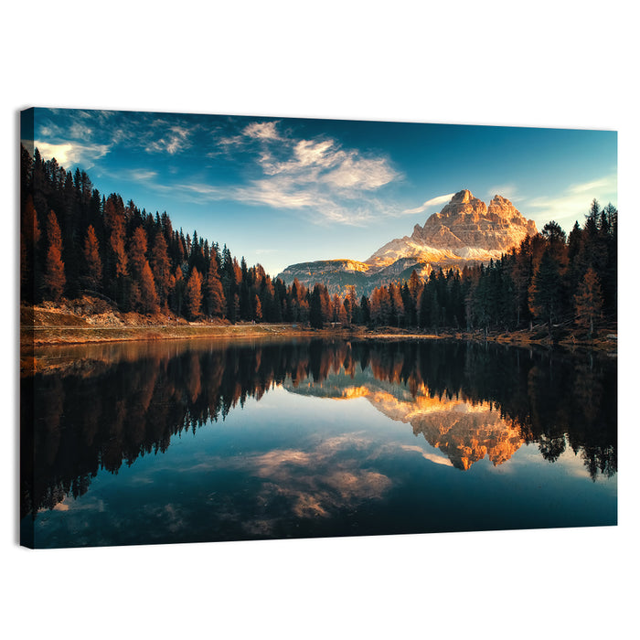 Lago Antorno Golden Hour Reflection Wall Art as a canvas print
