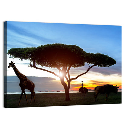 Savanna Silhouettes at Golden Hour Wall Art