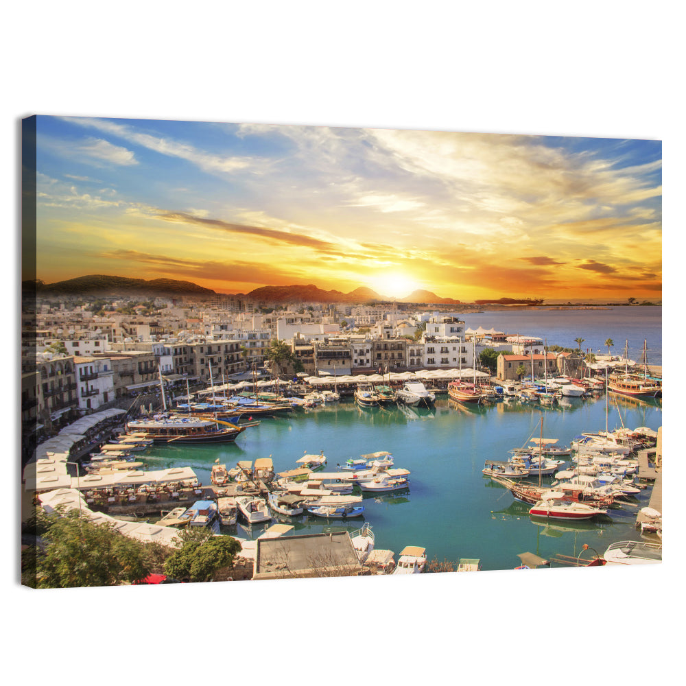 Kyrenia Harbour at Sunset Wall Art, canvas print, landscape