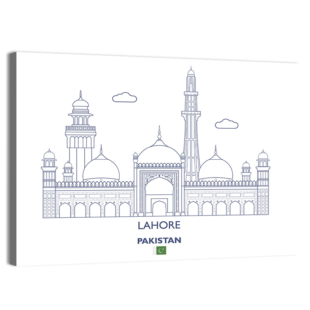 Lahore Skyline with Badshahi Mosque Wall Art, canvas print, landscape