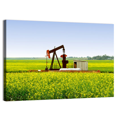 Rusty Pumpjack in Yellow Canola Field Wall Art