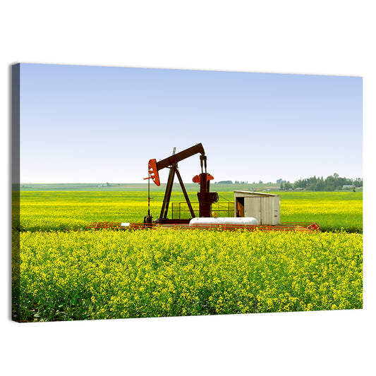 Pump Jack In Canola Field Wall Art