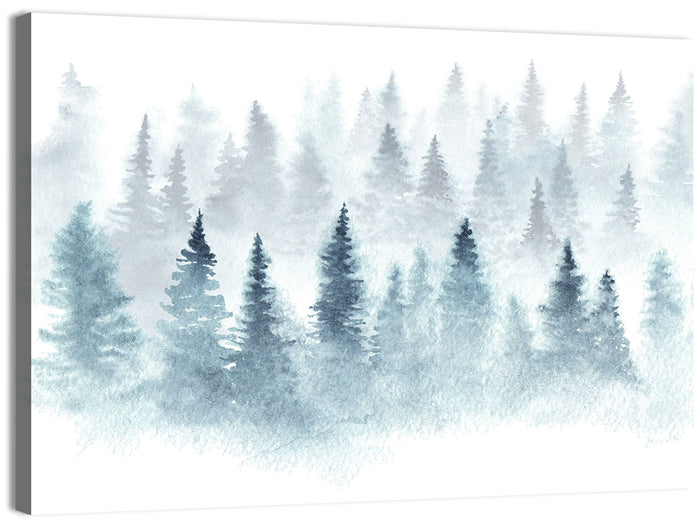 Misty Pine Forest Watercolor Wall Art as a canvas print