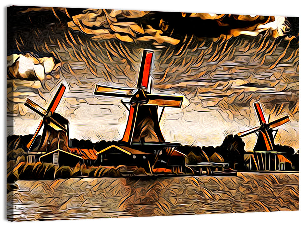 Retro Windmills at Sunset Wall Art