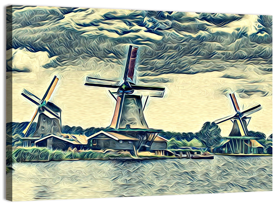 Three Vintage Windmills Wall Art
