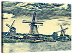 Three Vintage Windmills Wall Art