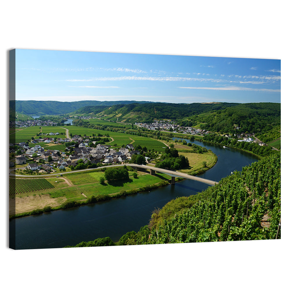 Piesport Moselle River View Wall Art, canvas print, landscape
