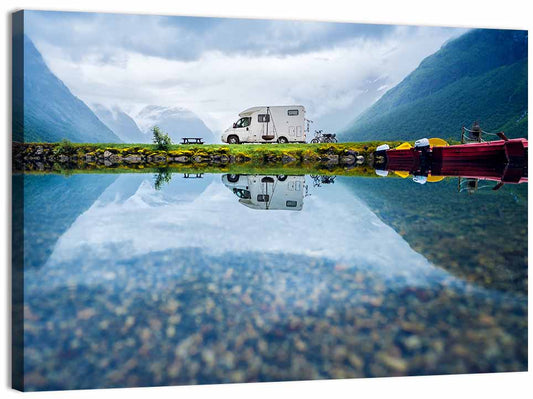 Motorhome by Mountain Lake Wall Art