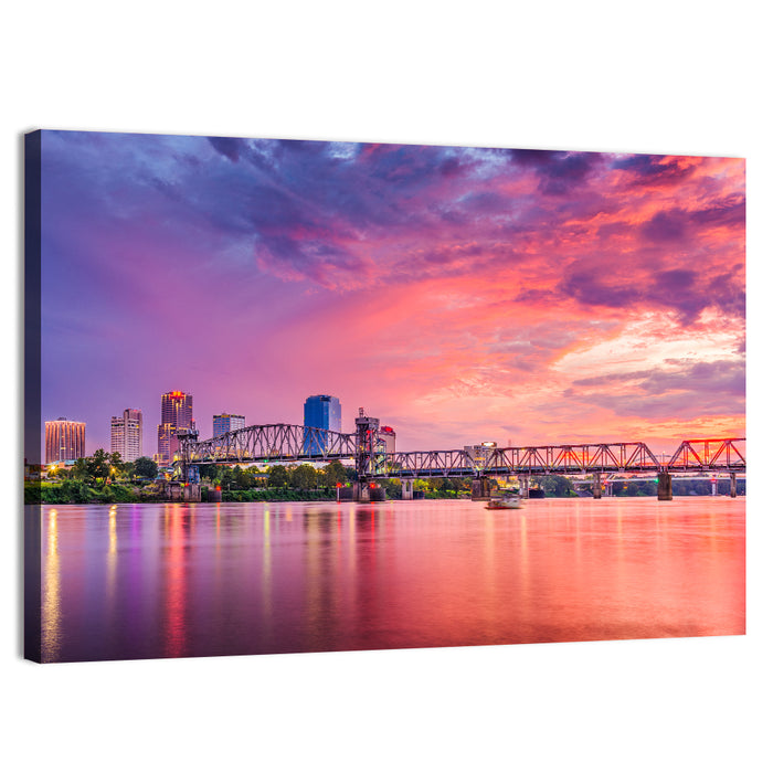 Little Rock Sunset Skyline Wall Art as a canvas print