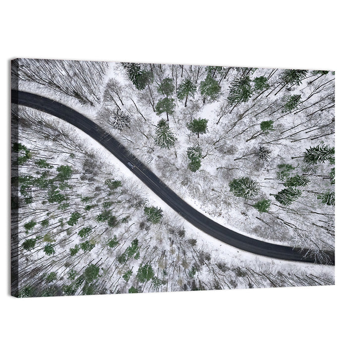 Snowy Forest Road Wall Art as a canvas print