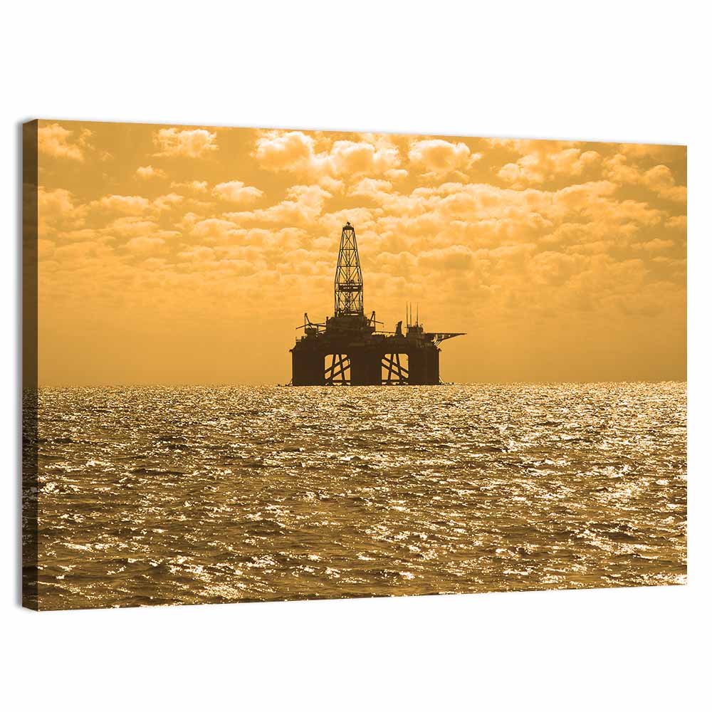 Sunset Oil Rig Silhouette Wall Art