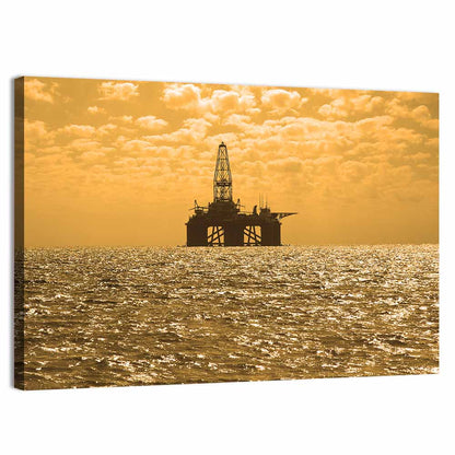 Sunset Oil Rig Silhouette Wall Art