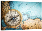 Vintage Compass Over Atlantic Map Wall Art