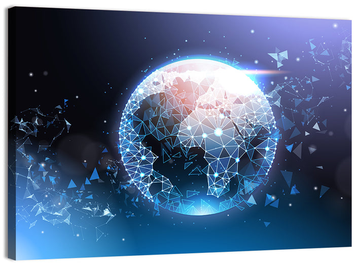 Wireframe Globe Network Wall Art as a canvas print