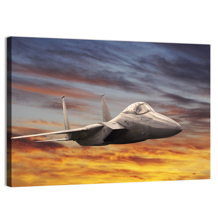 Sunset Fighter Jet Wall Art as a canvas print