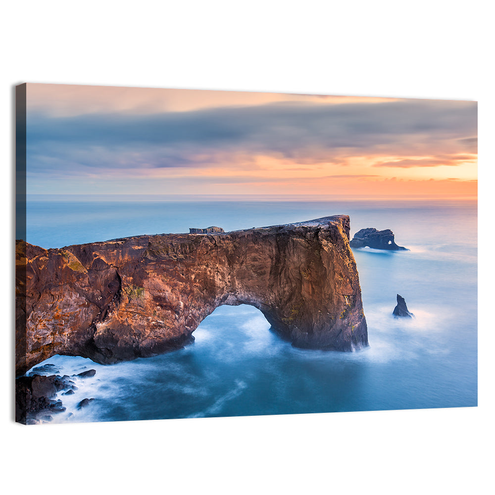 Dyrhólaey Sea Arch at Sunset Wall Art, canvas print, landscape