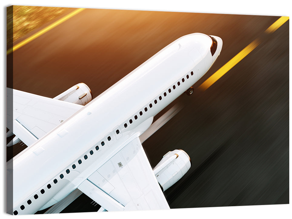 Commercial Jet Takeoff at Sunset Wall Art, canvas print, landscape