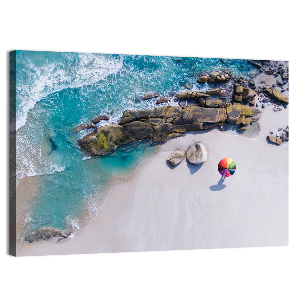 Aerial Beach with Rainbow Umbrella Wall Art