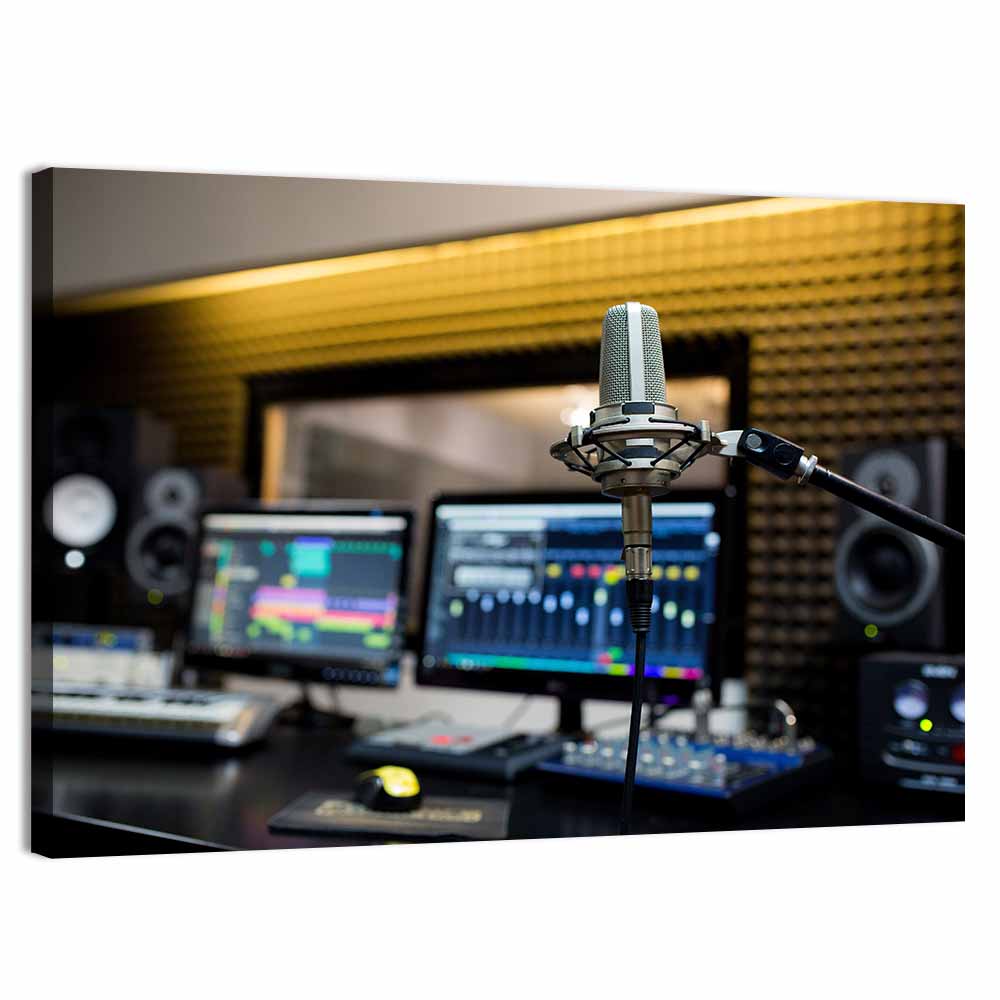 Studio Microphone Close-up Wall Art, canvas print, landscape