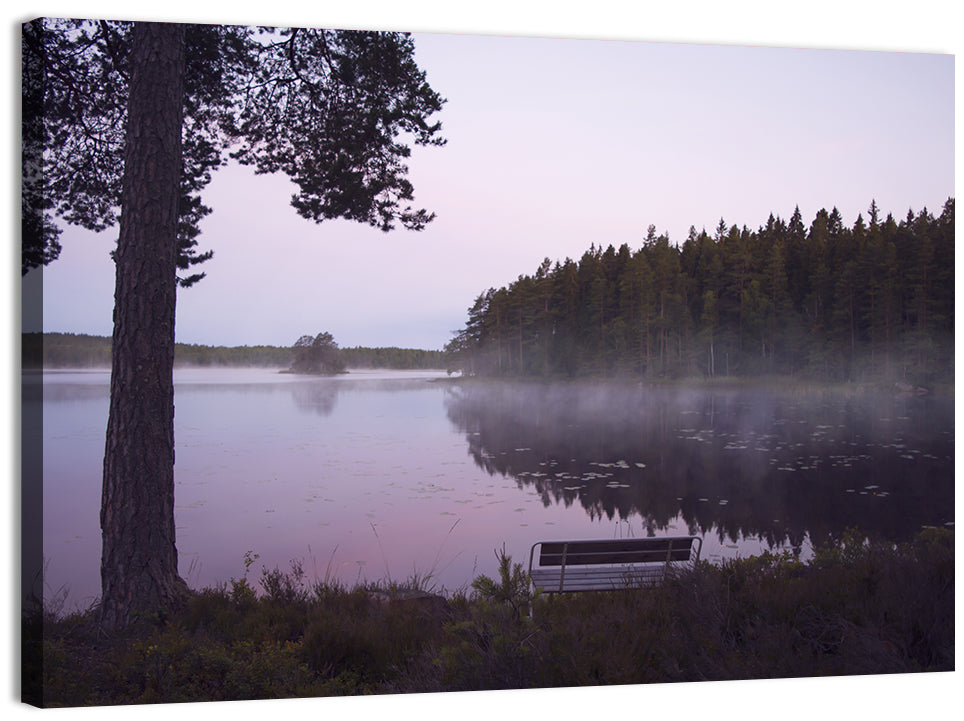 Misty Lake with Bench Wall Art