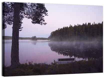 Misty Lake with Bench Wall Art