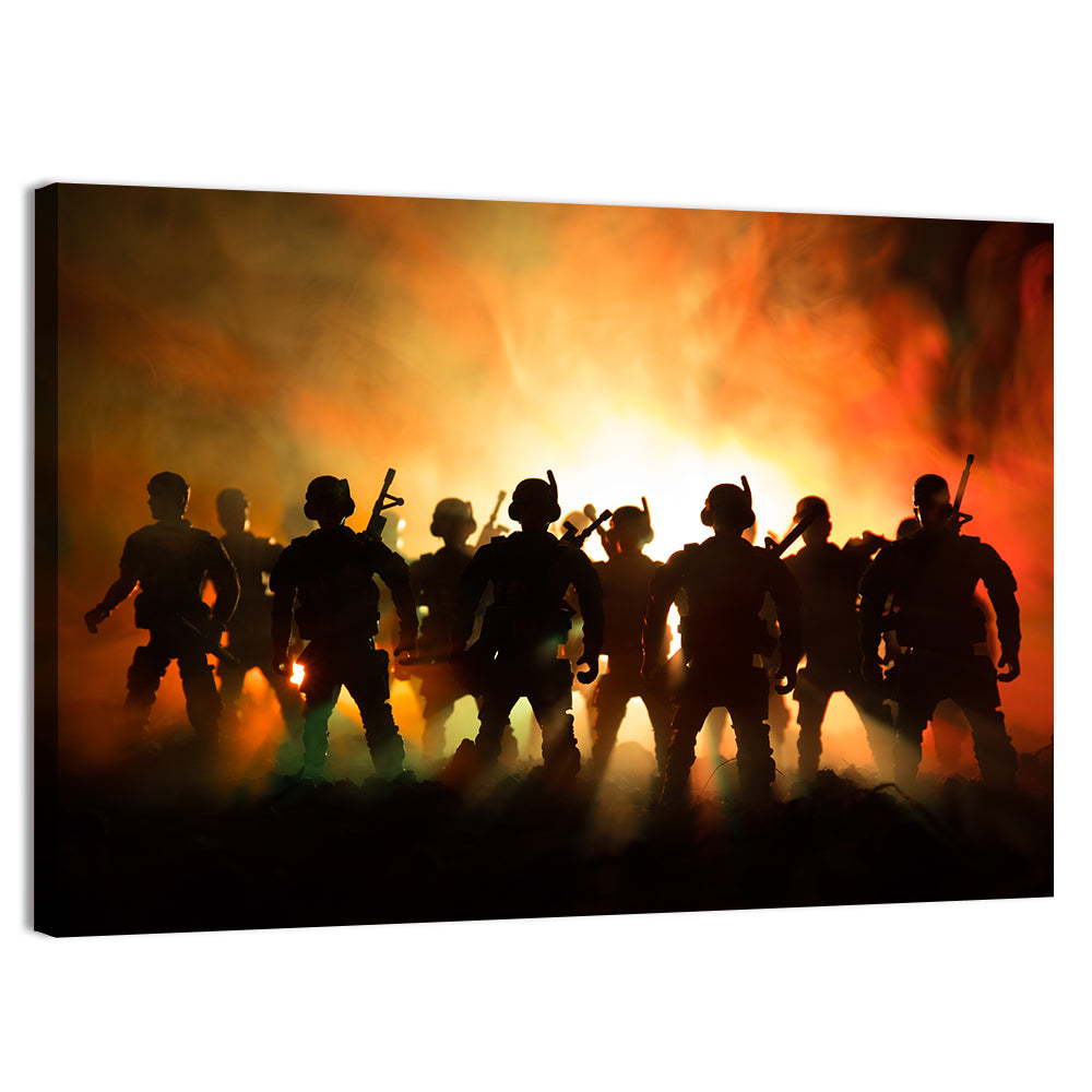 Silhouetted Infantry Line Wall Art, canvas print, landscape