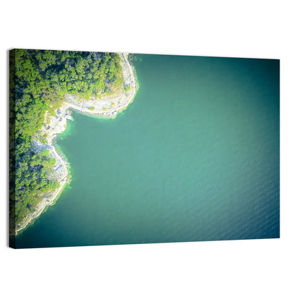L-shaped Coastline Over Teal Lake Wall Art
