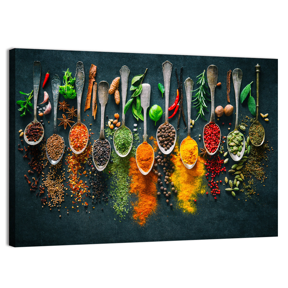 Assorted Spices and Spoons Wall Art