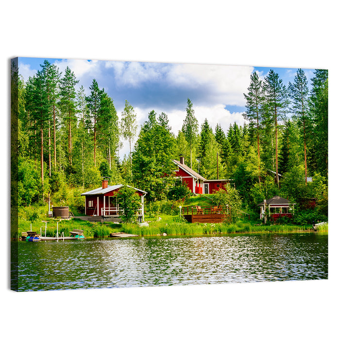 Finnish Lakeside Cottages Wall Art as a canvas print