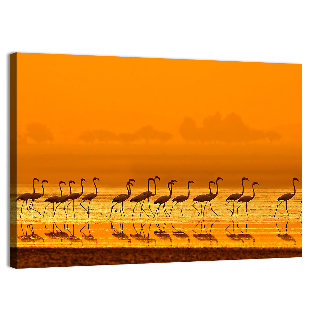 Flamingo Line at Golden Hour Wall Art