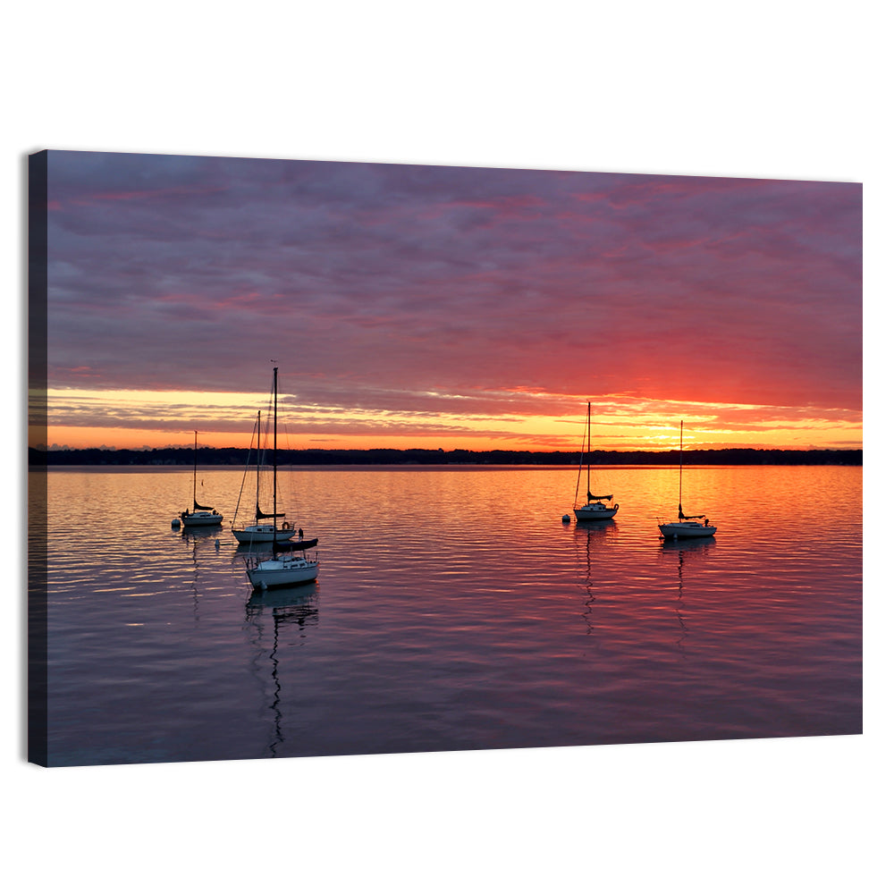 Lake Mendota Sailboats at Sunset Wall Art
