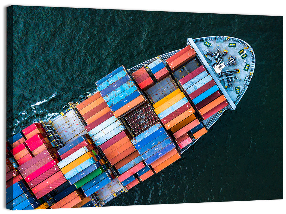 Container Ship Aerial View Wall Art, canvas print, landscape