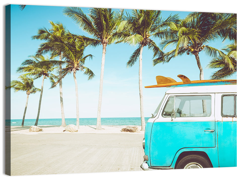Vintage Vw Bus on Tropical Beach Wall Art
