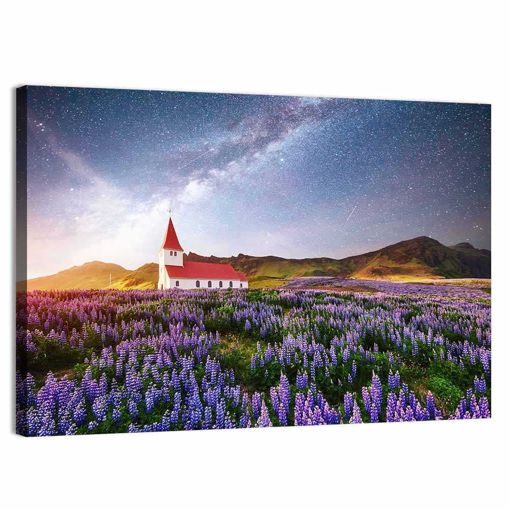 Vik I Myrdal Church Under Milky Way Wall Art